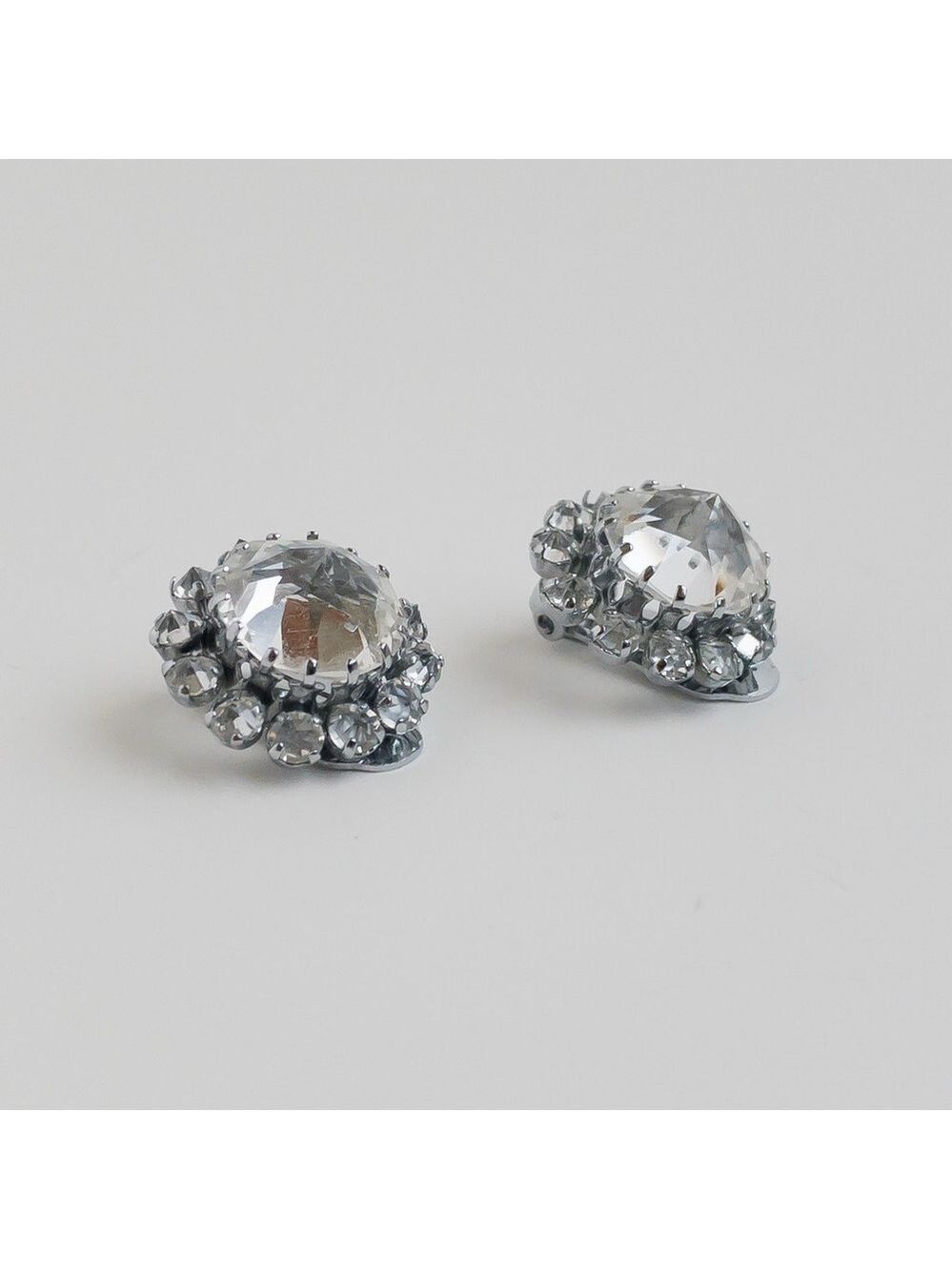 Vintage Austria Rivoli Crystal Pave Stud Earrings Silver Tone